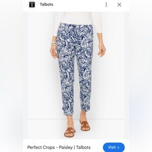 Talbots Navy and White Paisley Cropped Pants | Size 12